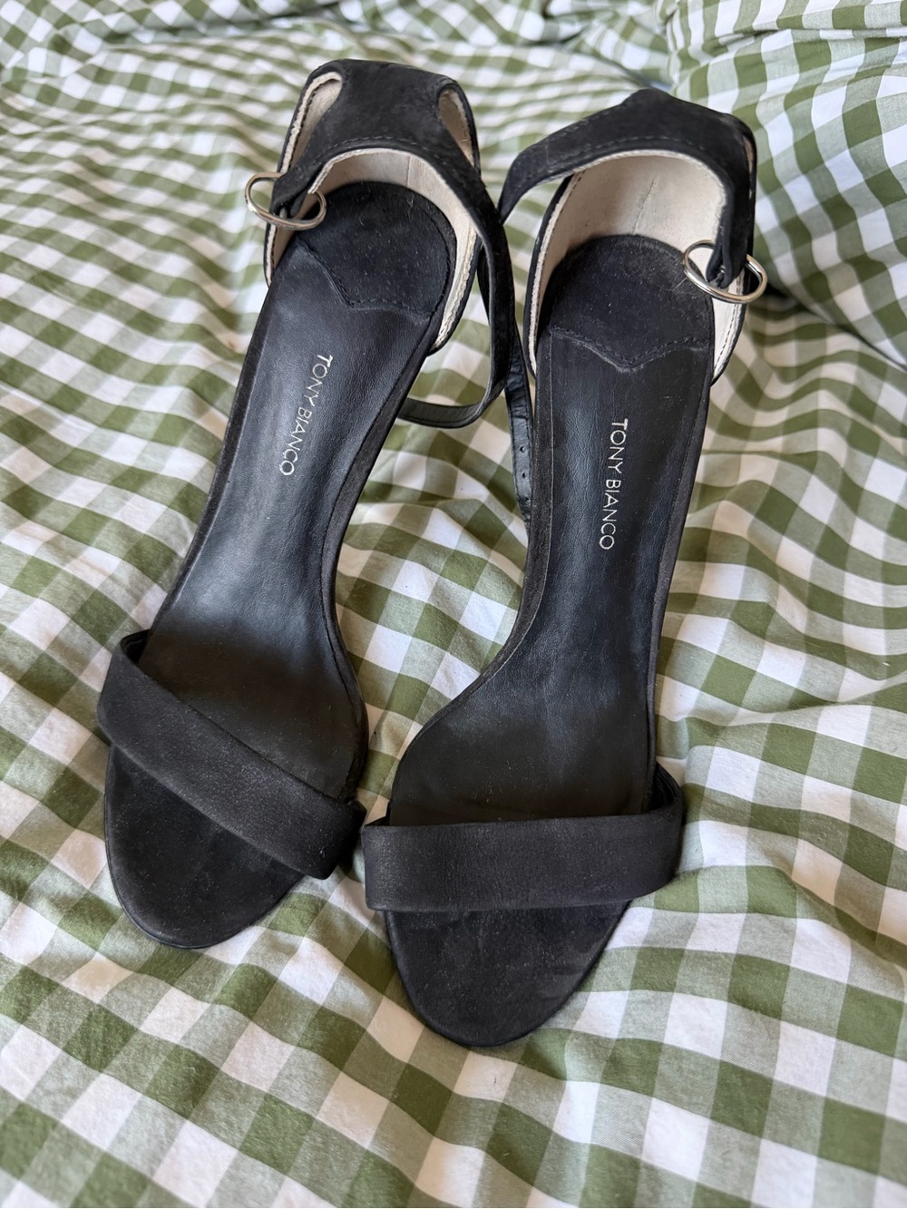 Tony Bianco Black Suede Open-Strap Ankle-Heel Sandals
